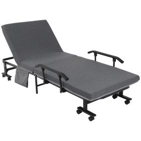 HOMCOM Portable Dark Grey Rollaway Bed, Folding, Adjustable Backrest, Guest Bed on Wheels