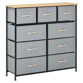 HOMCOM Oak Gray 9-Drawer Storage Chest with Steel Frame & Wood Top for Hallway Closet