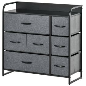 HOMCOM 7-Drawer Gray Dresser, Fabric Chest with Steel Frame & Wooden Top for Bedroom, Hallway Storage