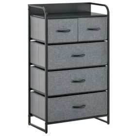 HOMCOM Gray 5-Drawer Dresser with Steel Frame, Wooden Top, 4-Tier Organizer for Bedroom, Hallway