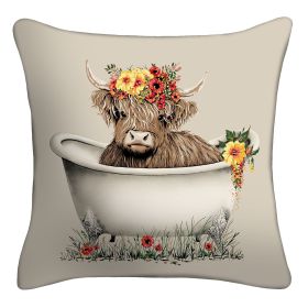 Mainstays 16" x 16" Highland Cow Decorative Outdoor Throw Pillow, Multicolor