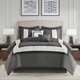 8 Piece Embroidered Comforter Set Dark Grey King