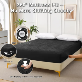 Diamond Grid Ultrasonic Waterproof Mattress Protector (Option: Black-Queen)
