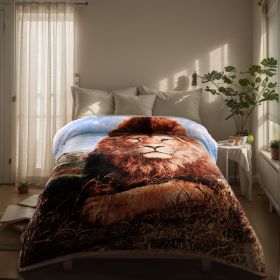 Heavy Plush Soft King Size Blankets, Mink Velvet Fleece Blanket - Printed Raschel Bed Blanket, Thick Raschel Printed Mink Blanket For Bed, Home (Color: Lion, size: QUEEN)