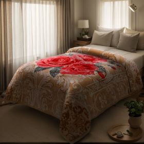 Heavy Plush Soft King Size Blankets, Mink Velvet Fleece Blanket - Printed Raschel Bed Blanket, Thick Raschel Printed Mink Blanket For Bed, Home (Color: brown Peony, size: QUEEN)