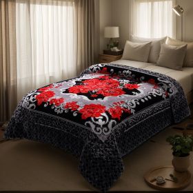 Heavy Plush Soft King Size Blankets, Mink Velvet Fleece Blanket - Printed Raschel Bed Blanket, Thick Raschel Printed Mink Blanket For Bed, Home (Color: black Rose, size: KING)