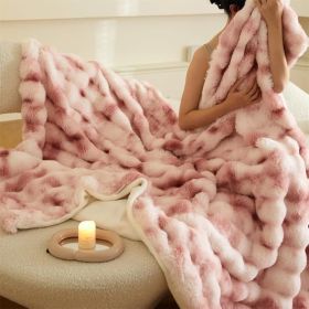 Ultra Soft Luxury Fluffy Faux Rabbit Fur Throw Blanket, Thick Warm Bubble Throw for Bed, Cozy Plush Reversible Blankets for Couch, Chair, Sofa (Color: Pink, size: 50*60 inch)
